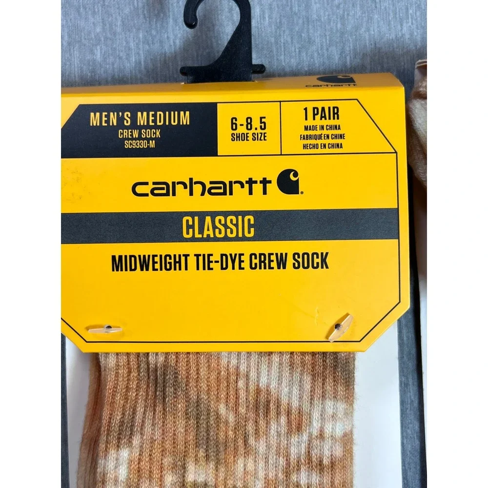 Carhartt Men Medium Midweight Tie-Dye Crew Socks 2 Pair Malt Khaki  Mens 6-8.5
